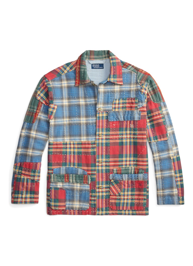 Ralph Lauren Heren Overshirt met ruitdessin en patchwork in de kleur Valley Peicing / Rood
