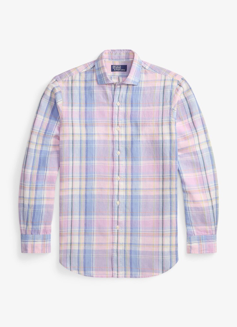 Ralph Lauren Heren Classic fit overhemd van linnen met ruitdessin in de kleur 7105B Pink Blue Multi-ZYHQ