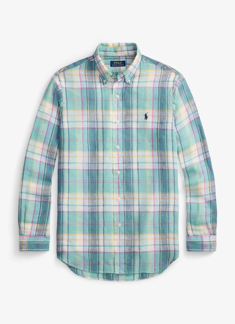 Ralph Lauren Heren Regular fit overhemd van linnen met ruitdessin in de kleur 7116B Green Blue White-48OA