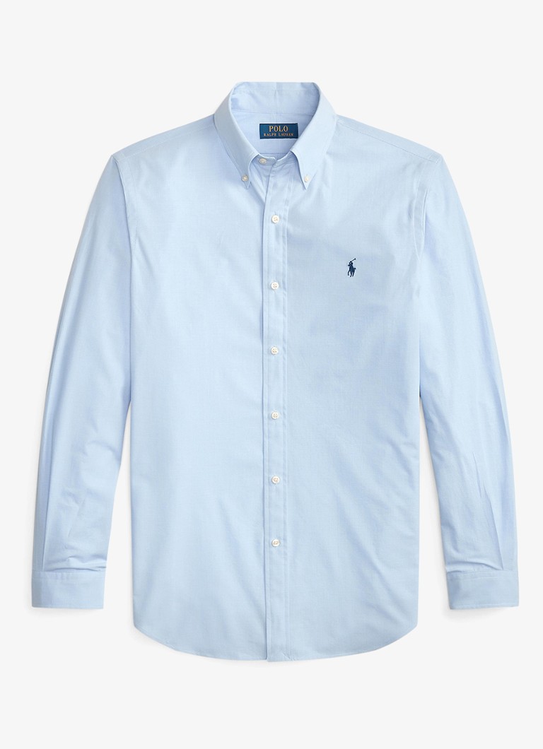 Ralph Lauren Heren Custom fit overhemd met logoborduring in de kleur Cabana Blue White / Lichtblauw