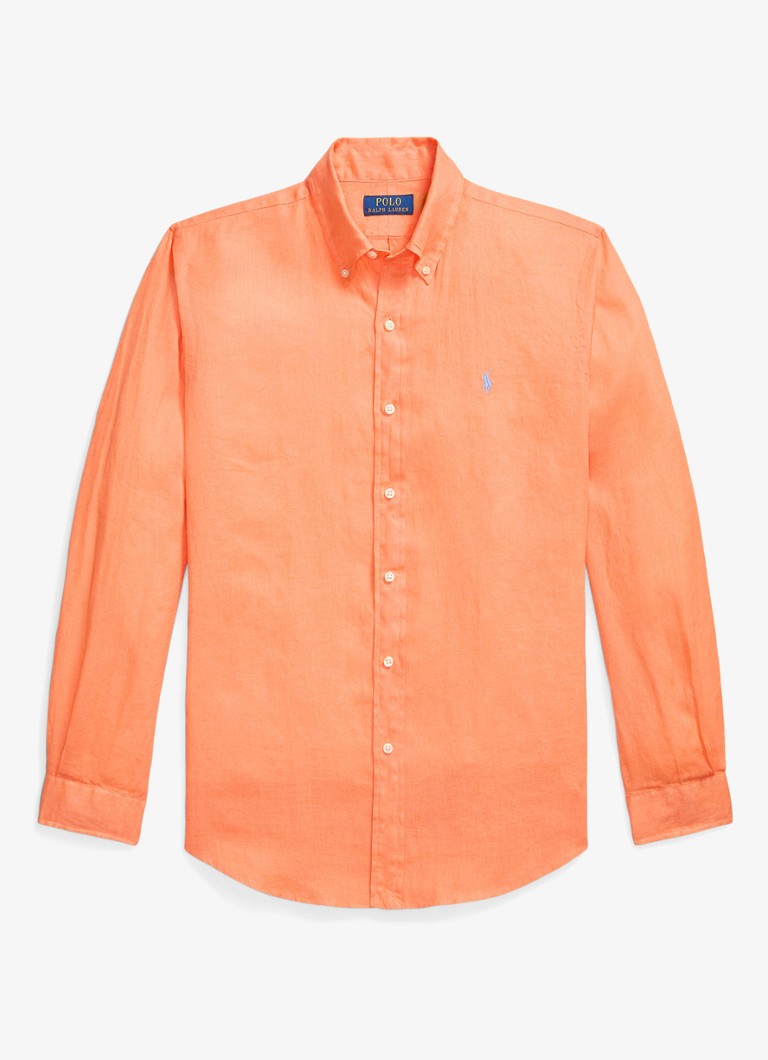 Ralph Lauren Heren Custom Fit overhemd van linnen in de kleur Pompano Orange