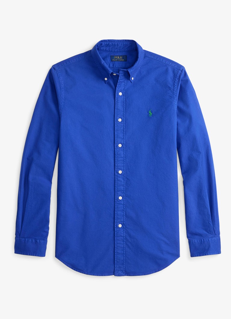 Ralph Lauren Heren Custom fit overhemd met logoborduring in de kleur Pacific Royal