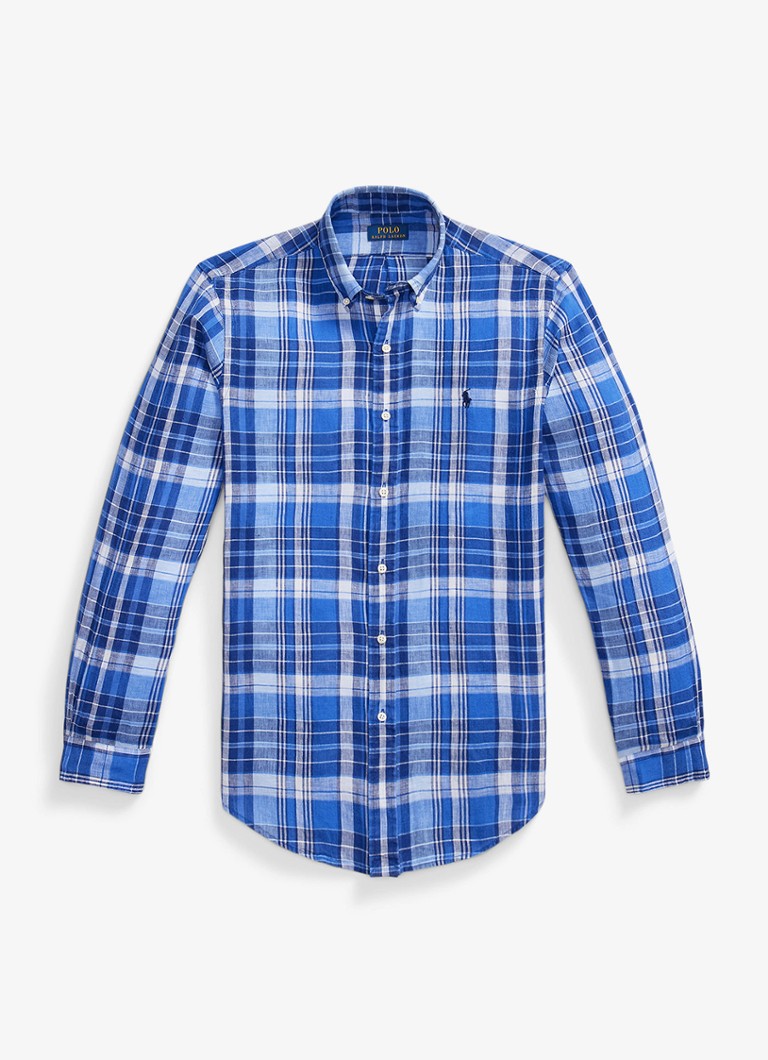 Ralph Lauren Heren Costum fit overhemd van linnen met ruitdessin in de kleur Blue Multi / Blauw