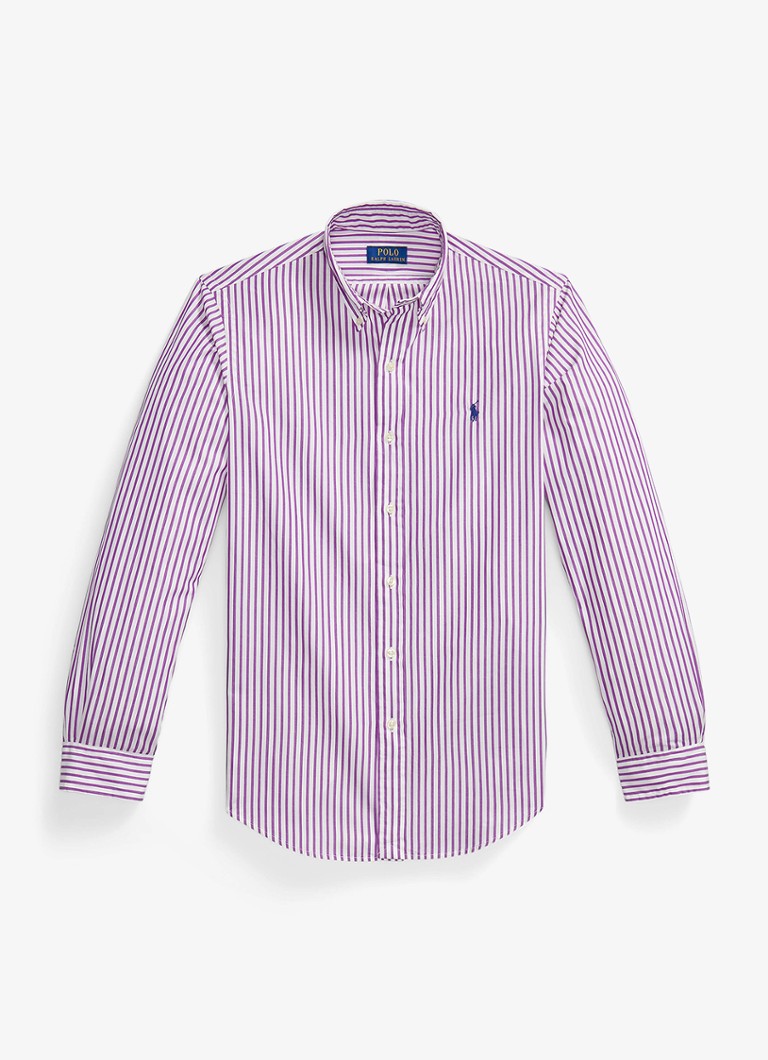 Ralph Lauren Heren Custom fit overhemd met streepprint in de kleur White Purple Dawn / Paars