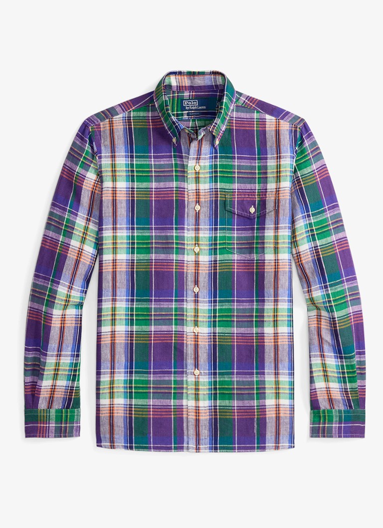 Ralph Lauren Heren Slim fit overhemd met print in de kleur 7187 Purple Blue Multi / Paars