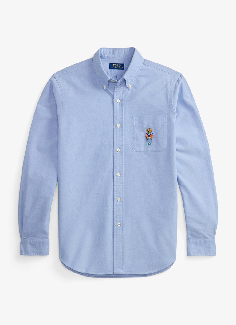 Ralph Lauren Heren Custom fit Oxford overhemd met borduring in de kleur Lichtblauw
