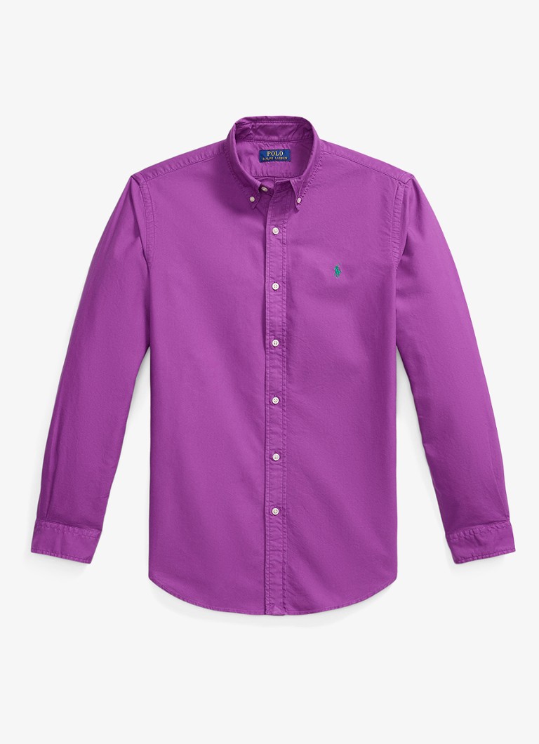 Ralph Lauren Heren Custom fit overhemd met logoborduring in de kleur Purple Dawn