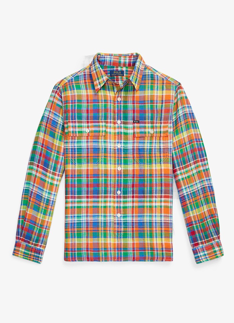 Ralph Lauren Heren Classic fit overhemd van linnen met ruitdessin in de kleur Orange Royal Multi / Oranje