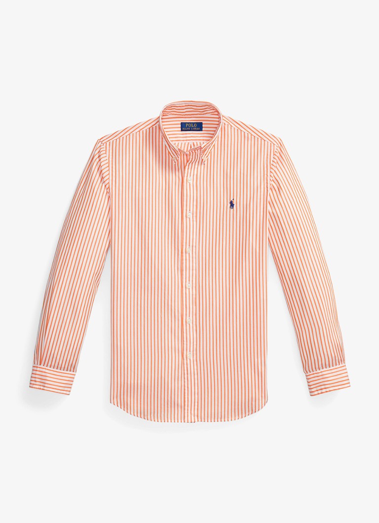 Ralph Lauren Heren Custom fit overhemd met streepprint in de kleur White Kona Orange / Oranje