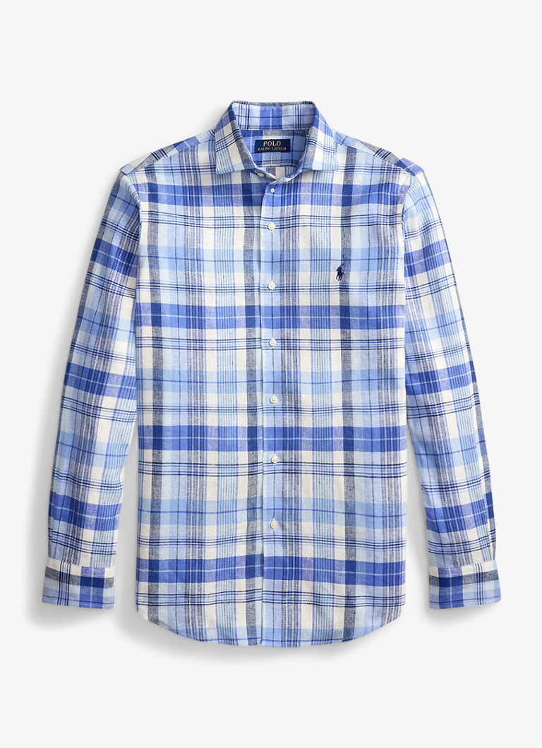 Ralph Lauren Heren Custom fit overhemd in linnenblend met ruitdessin in de kleur 7117 Blue Multi-48OD