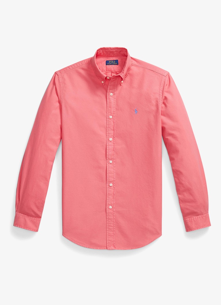 Ralph Lauren Heren Custom fit overhemd met logoborduring in de kleur Pale Red