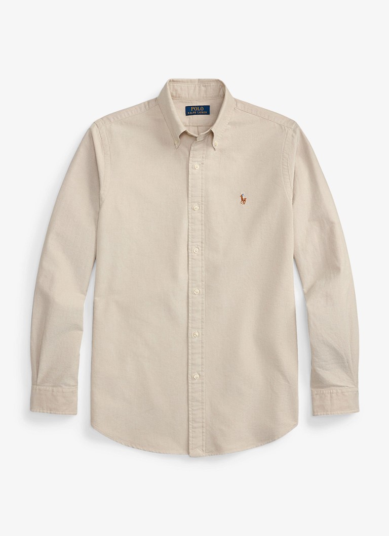Ralph Lauren Heren Custom fit Oxford overhemd in de kleur Coastal Beige / Beige
