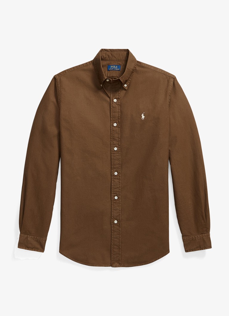 Ralph Lauren Heren Custom fit overhemd met logoborduring in de kleur Chestnut / Lichtbruin