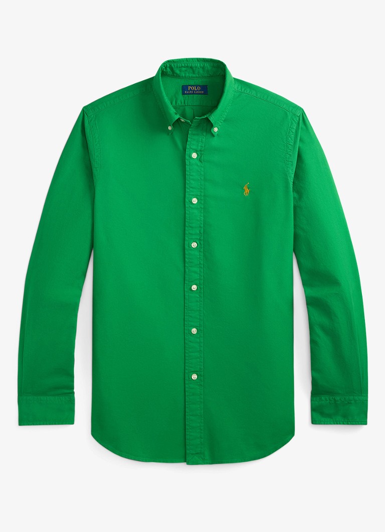 Ralph Lauren Heren Custom fit overhemd met logoborduring in de kleur Stem