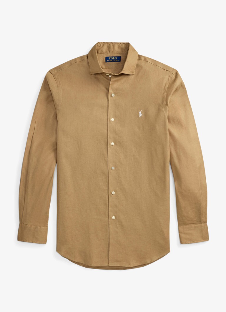 Ralph Lauren Heren Custom fit overhemd in linnenblend met logo in de kleur Cafe Tan / Beige