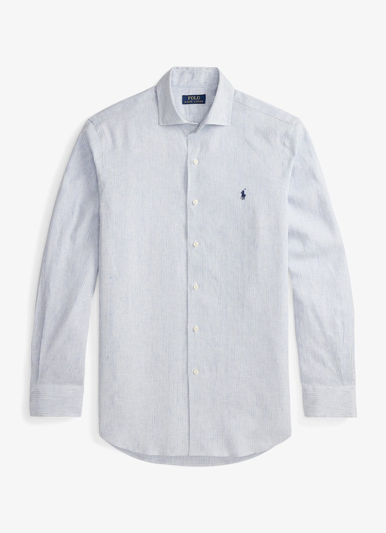 Ralph Lauren Heren Costum fit overhemd in linnenblend met streepprint in de kleur Cabana /blue White / Blauw
