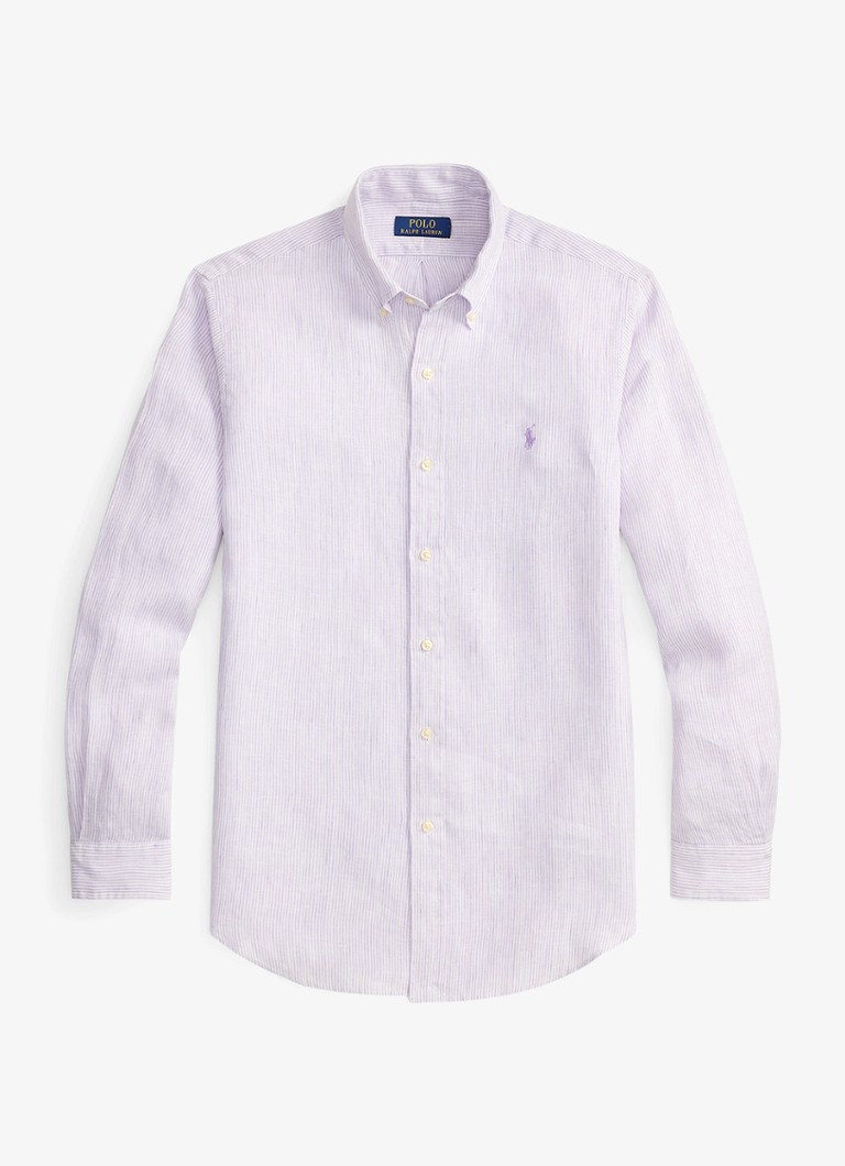 Ralph Lauren Heren Custom fit overhemd van linnen met streepprint in de kleur Powder Purple/White / Paars