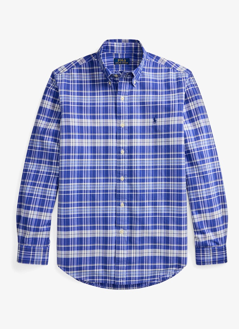 Ralph Lauren Heren Oxford custom fit overhemd met ruitdessin in de kleur Blue White Multi / Blauw