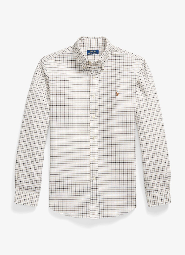 Ralph Lauren Heren Custom fit tattersall Oxford overhemd met ruitdessin in de kleur Bruin