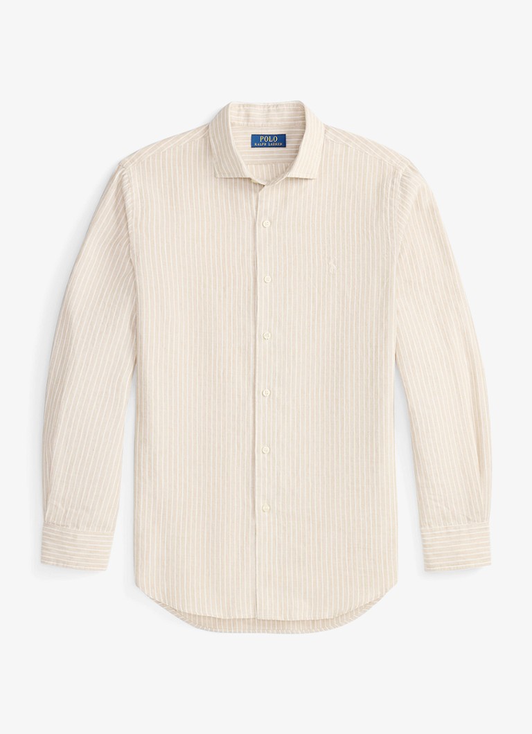 Ralph Lauren Heren Custom fit overhemd in linnenblend met streepprint in de kleur Coastal Beige White / Beige