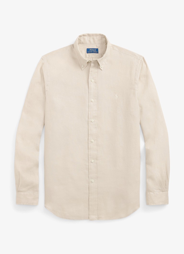 Ralph Lauren Heren Custom Fit overhemd van linnen in de kleur Stoneware Grey-33L0