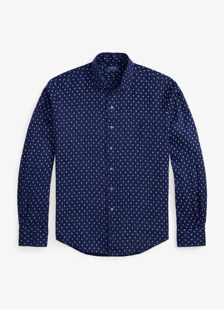 Ralph Lauren Heren Custom fit overhemd van linnen met geometrische print in de kleur Newport Geo / Donkerblauw