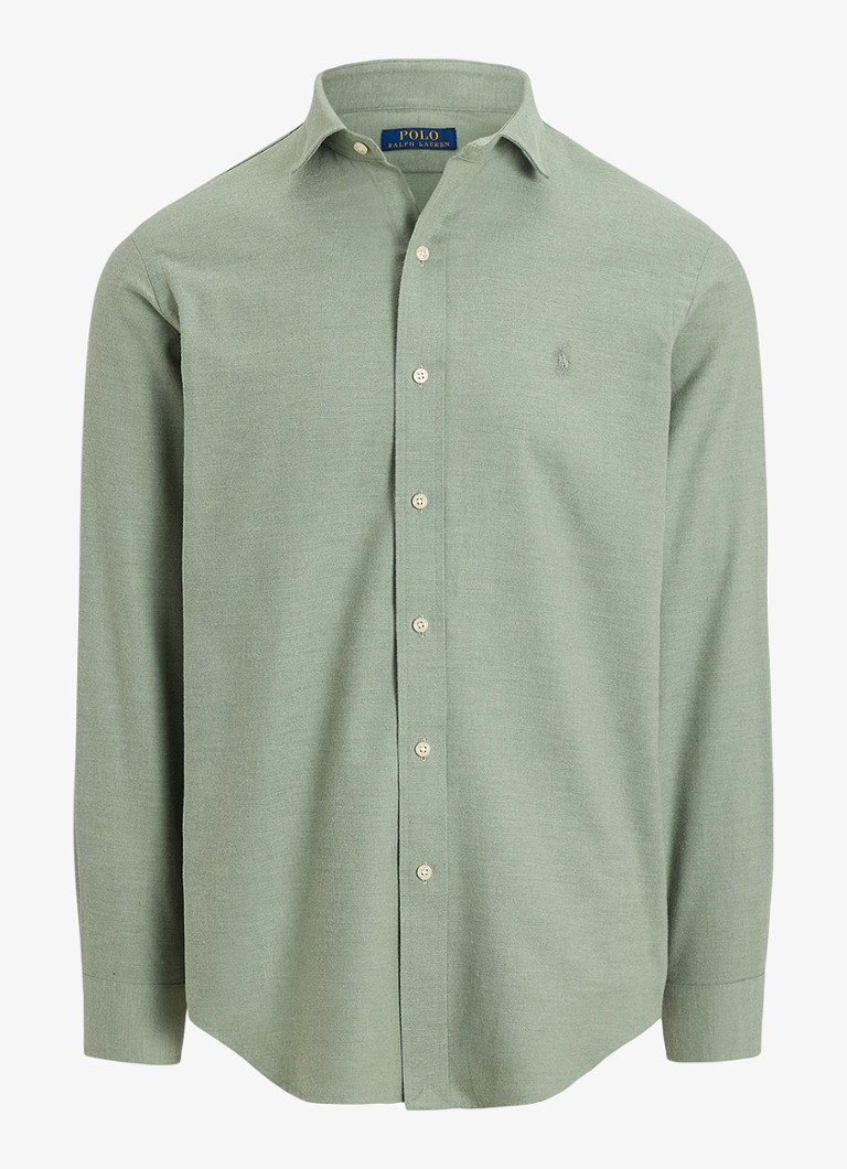 Ralph Lauren Heren Custom fit keper performance overhemd in de kleur Fern Green Heather / Groen