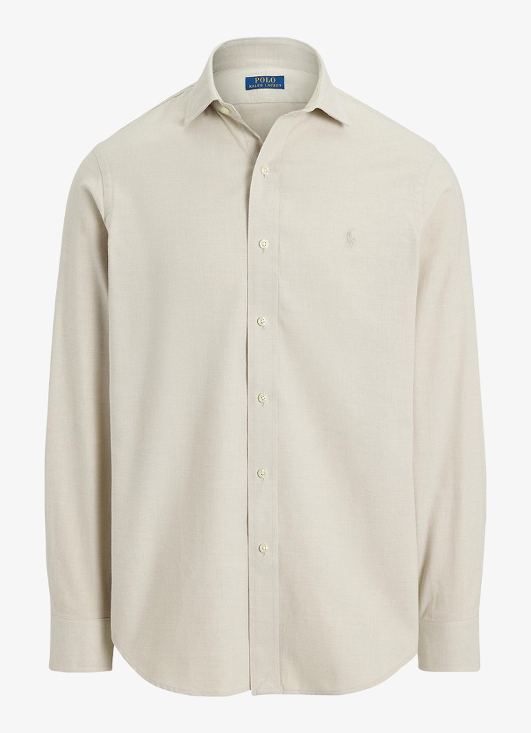 Ralph Lauren Heren Custom fit keper performance overhemd in de kleur Expedition Dune Heather / Beige