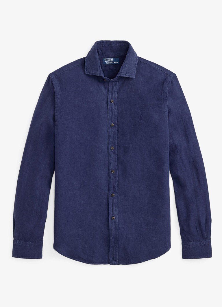 Ralph Lauren Heren Custom fit overhemd van linnen in de kleur Newport Navy / Donkerblauw