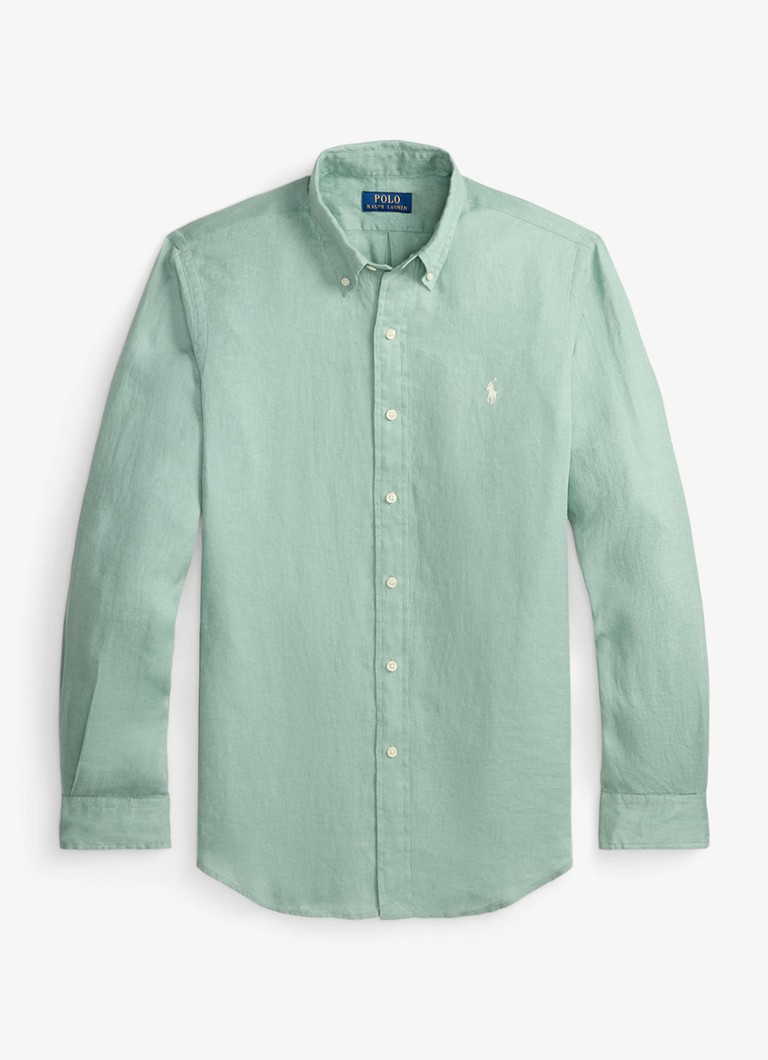 Ralph Lauren Heren Custom Fit overhemd van linnen in de kleur Faded Mint-31R6