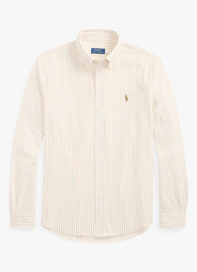 Ralph Lauren Heren Slim fit Oxford overhemd met streepprint in de kleur White/Coastal Beige / Beige