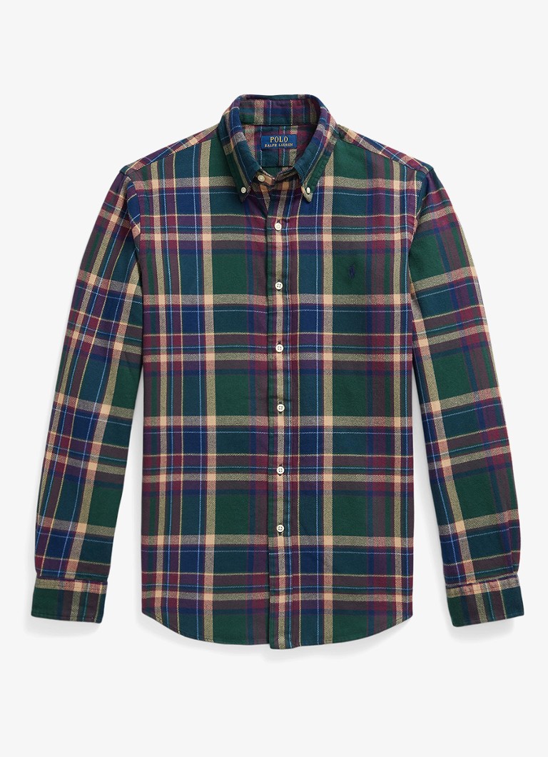 Ralph Lauren Heren Custom fit overhemd met ruitdessin in de kleur 7402 Forest Burgundy Multi