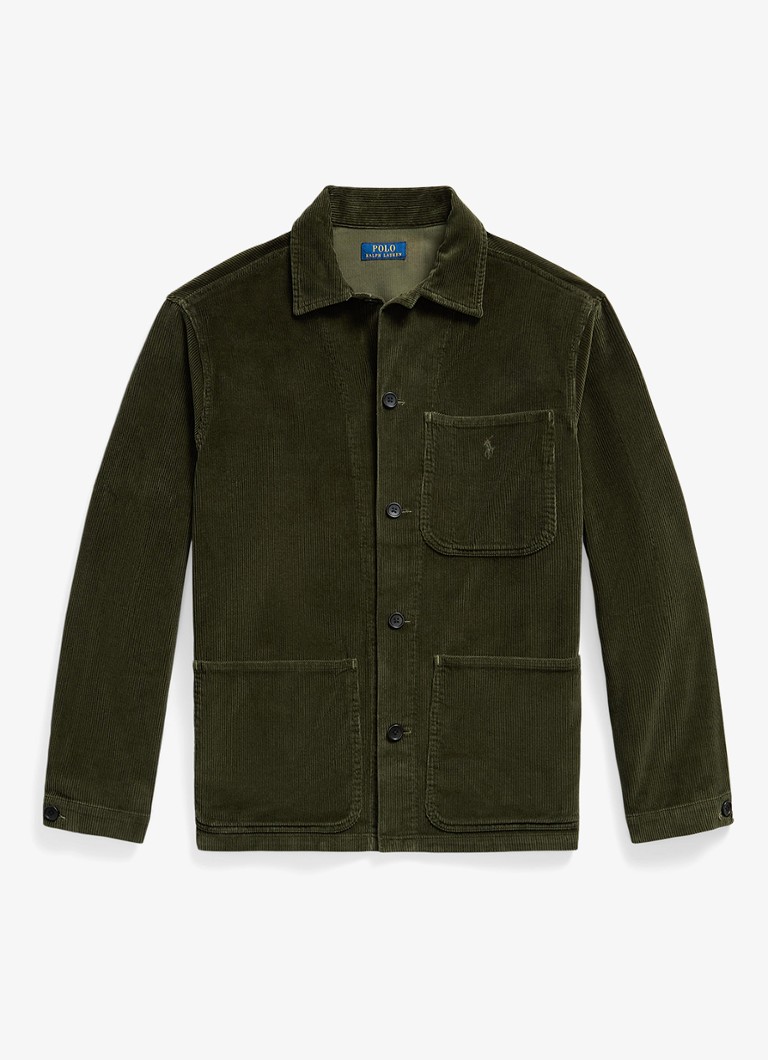Ralph Lauren Heren Corduroy utility overshirt in de kleur Olijfgroen