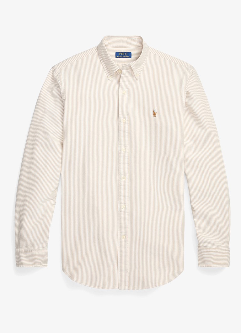 Ralph Lauren Heren Custom fit Oxford overhemd met streepprint in de kleur Classic Camel White / Camel