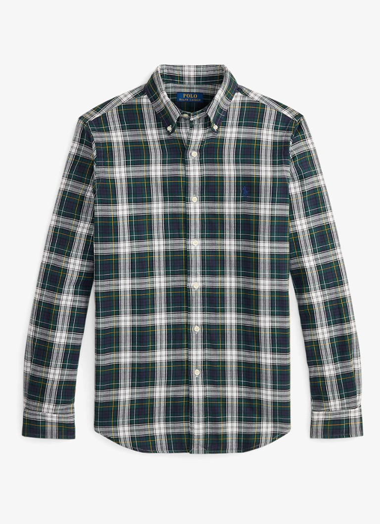 Ralph Lauren Heren Oxford custom fit overhemd met ruitdessin in de kleur Cream Navy Multi / Donkerblauw