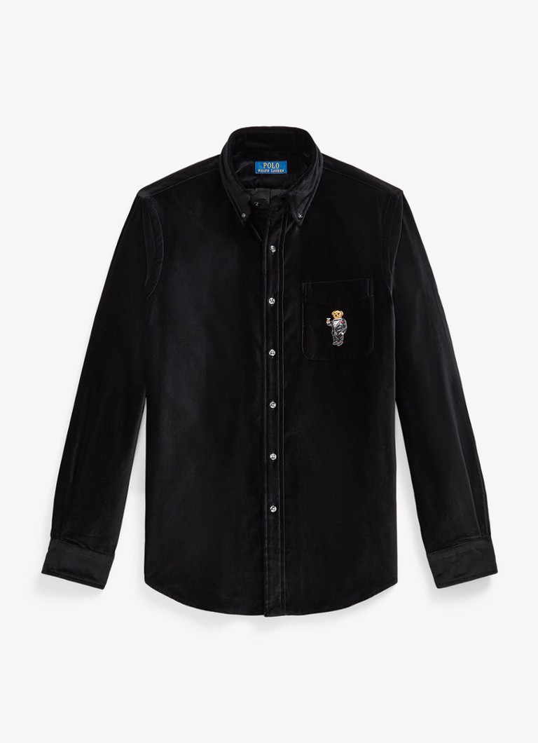 Ralph Lauren Heren Classic fit overhemd van fluweel met borduring in de kleur Polo Black / Zwart