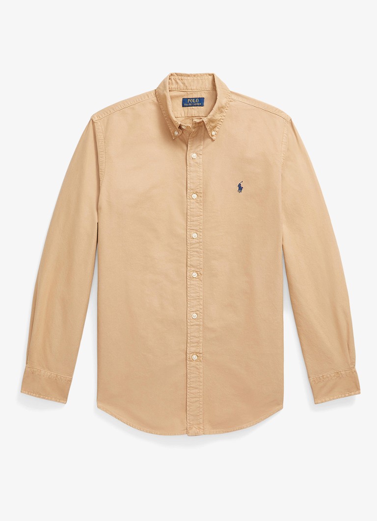 Ralph Lauren Heren Oxford custom fit overhemd met logoborduring in de kleur Classic Camel / Camel