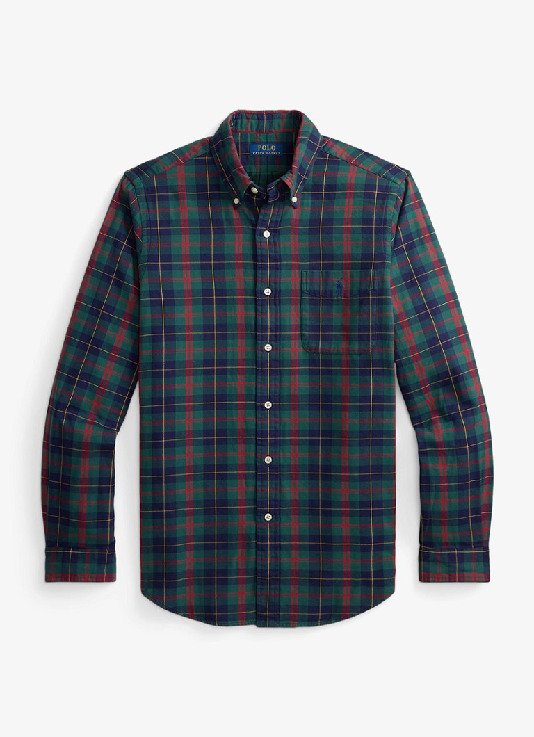 Ralph Lauren Heren Oxford custom fit overhemd met ruitdessin in de kleur Navy Green Multi / Donkerblauw