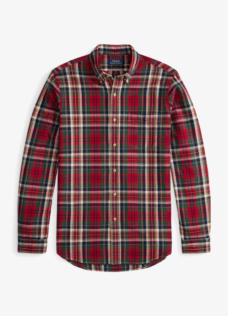 Ralph Lauren Heren Oxford custom fit overhemd met ruitdessin in de kleur Red Green Multi / Rood