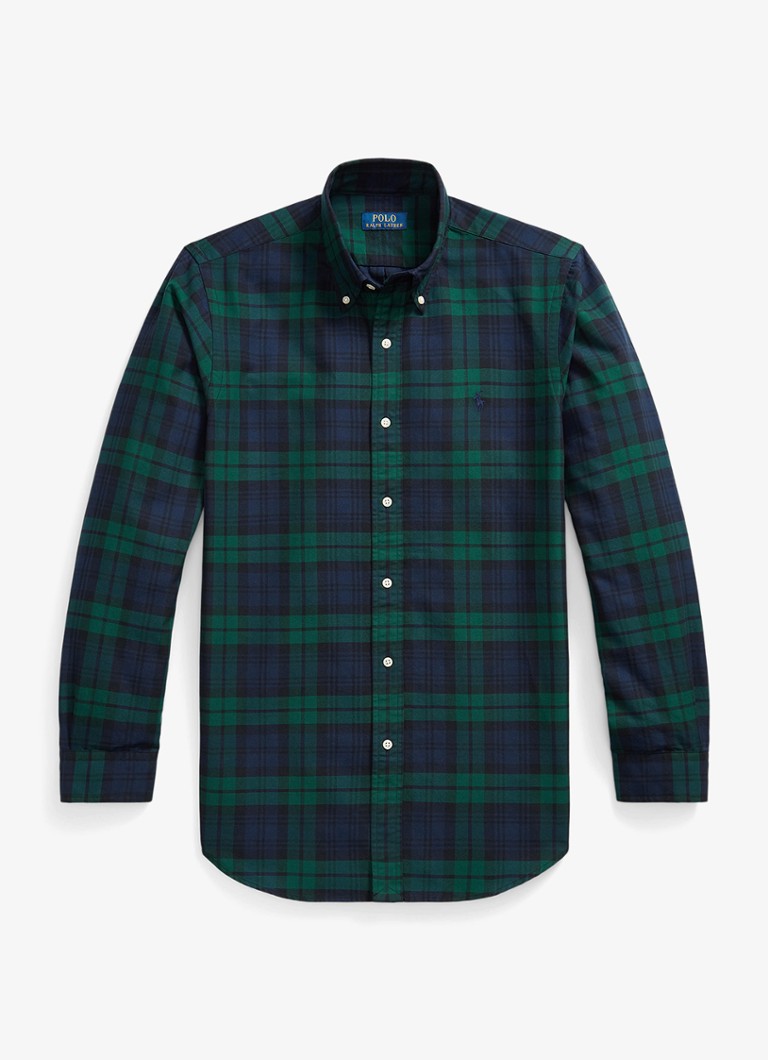 Ralph Lauren Heren Custom fit tattersall Oxford overhemd met ruitdessin in de kleur Donkerblauw