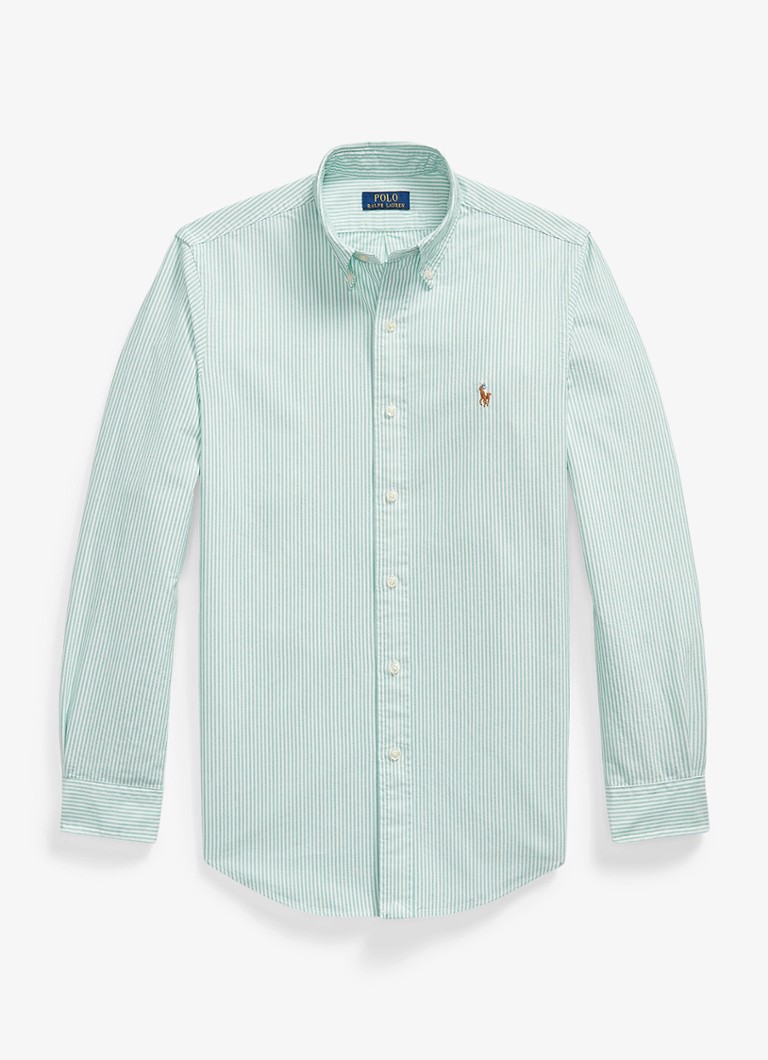Ralph Lauren Heren Custom fit Oxford overhemd met streepprint in de kleur Scarab Green White / Groen
