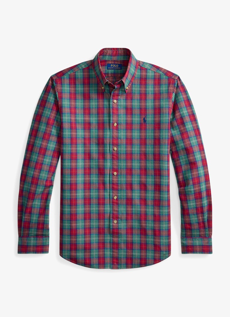 Ralph Lauren Heren Oxford custom fit overhemd met ruitdessin in de kleur Green Red Multi / Groen