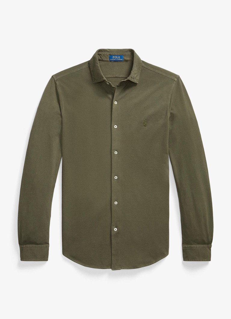 Ralph Lauren Heren Regular fit overhemd met logoborduring in de kleur Outdoors Olive / Olijfgroen