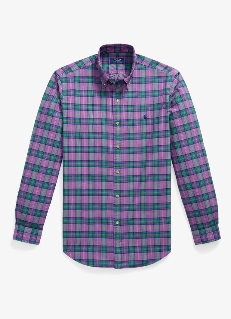 Ralph Lauren Heren Oxford custom fit overhemd met ruitdessin in de kleur Purple Green Multi / Paars