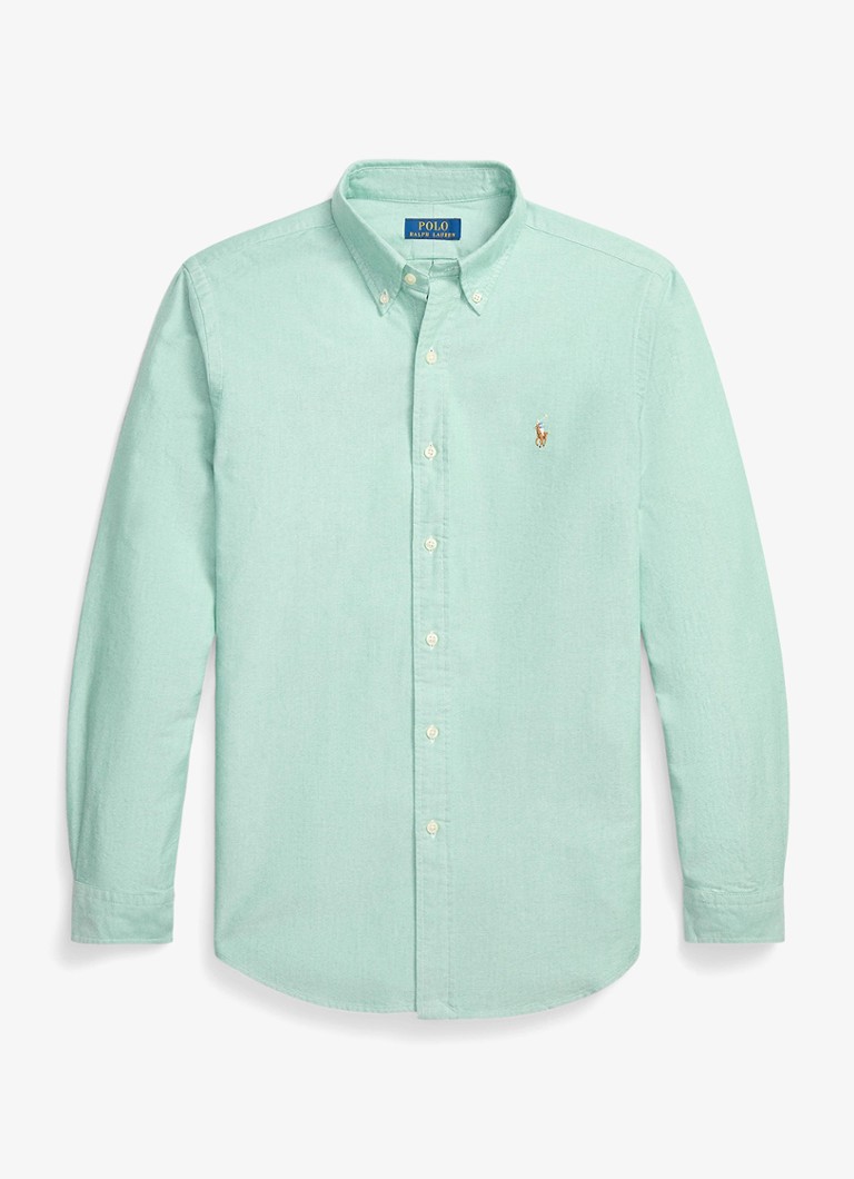 Ralph Lauren Heren Oxford custom fit overhemd met button down kraag in de kleur Scarab Green / Lichtgroen