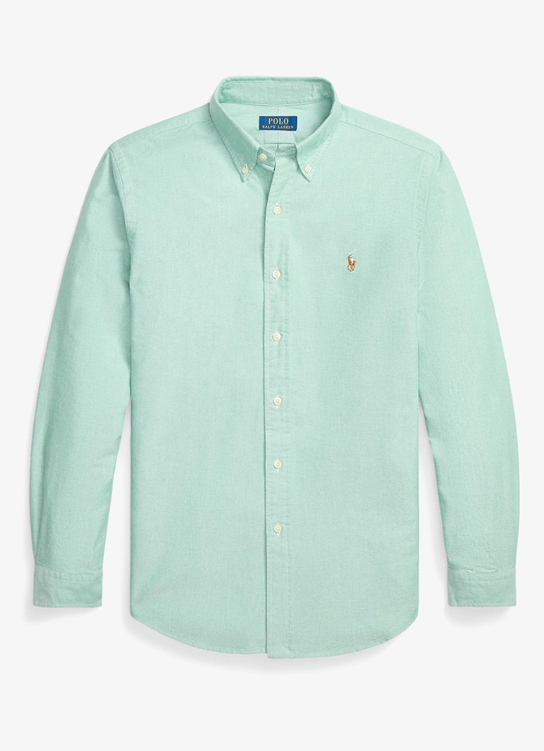 Ralph Lauren Heren Oxford custom fit overhemd met button down kraag in de kleur Scarab Green / Lichtgroen