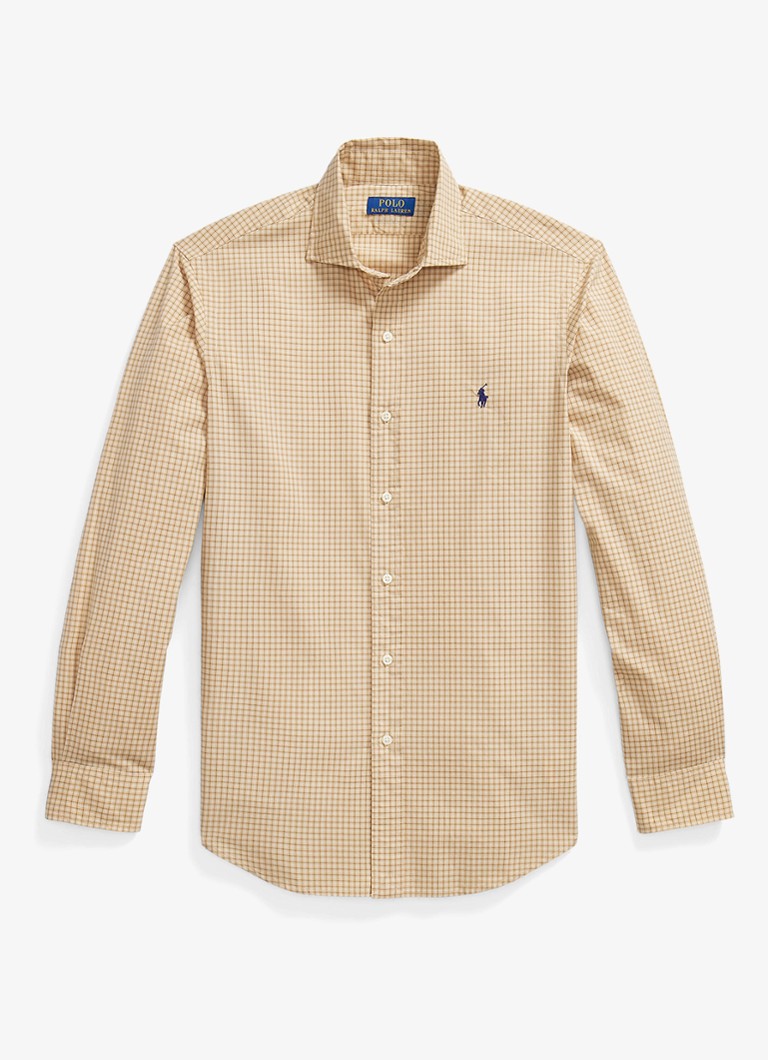 Ralph Lauren Heren Custom fit overhemd met ruitdessin in de kleur Classic Camel Wht Multi / Camel