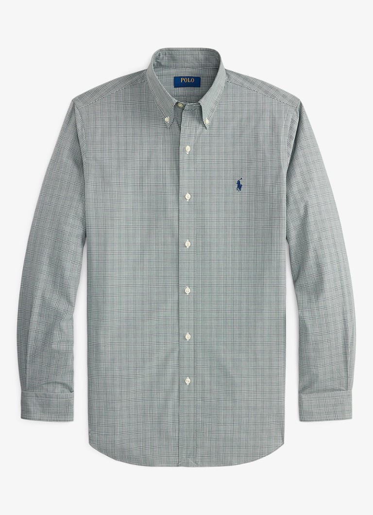 Ralph Lauren Heren Custom fit overhemd met ruitdessin en logoborduring in de kleur Moss Agate White / Mosgroen