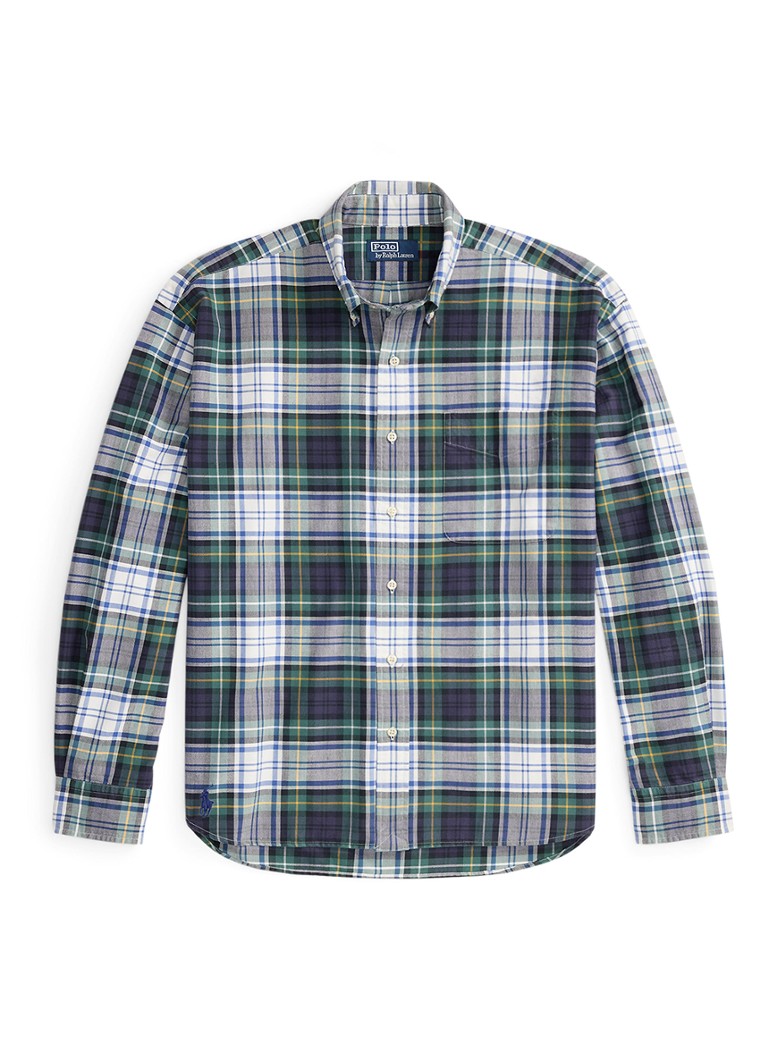 Ralph Lauren Heren Oxford relaxed fit overhemd met ruitdessin in de kleur White/Green Multi / Wit/Groen