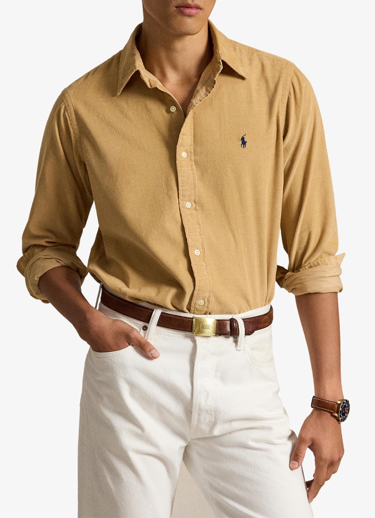 Ralph Lauren Heren Custom fit overhemd van corduroy in de kleur Classic Camel / Camel